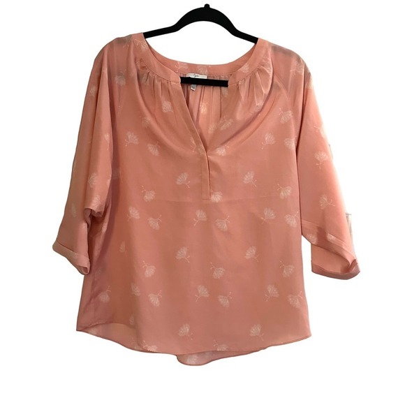JOIE Coral-Pink Floral Popover Blouse Shirt Top 3/4 Sleeve - Sz Medium - Picture 1 of 4